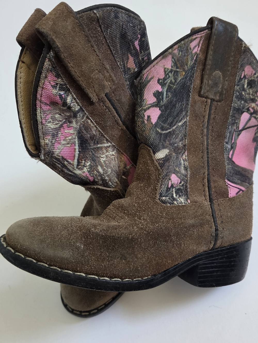 Masterson Cowgirl boot Brown Pink Camo Suede Leather Western  girls size 10